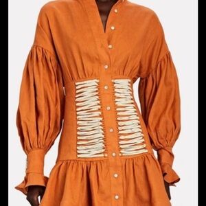 Alemais Sunset Orange Pleated Ruffled MaxiSundress